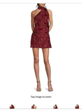 B Darlin Burgundy Floral Halter Mini Dress